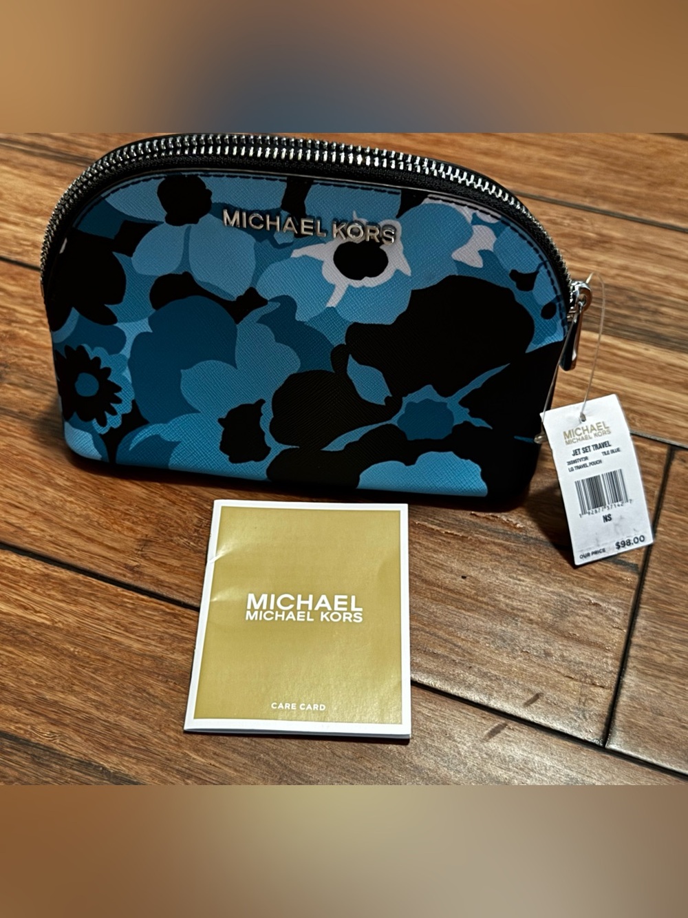 Michael Kors Blue and Black Floral Toiletry Pouch